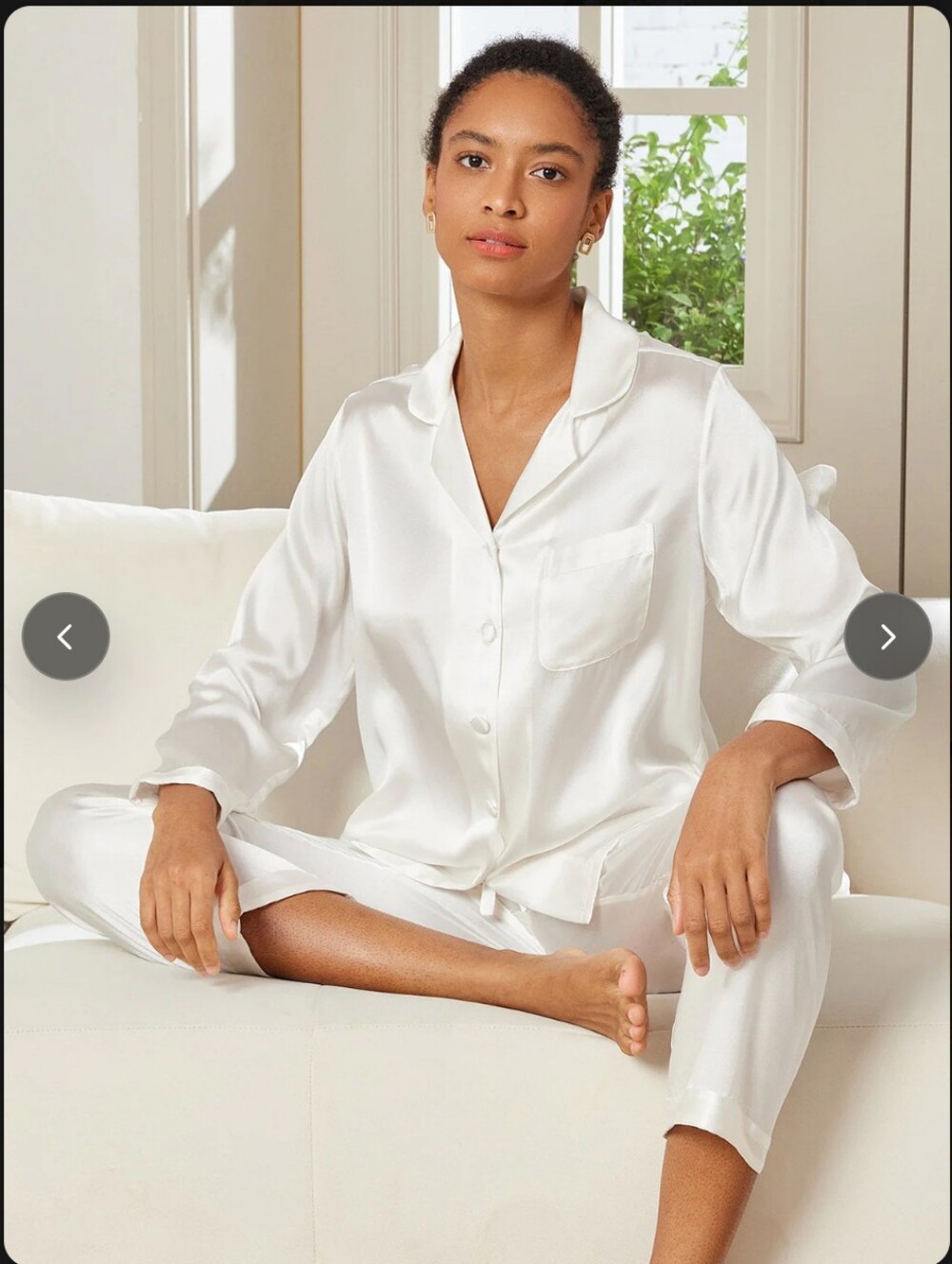 Silk Silky 100% Mulberry Silk Women's Long Sleeve Pajamas Set- XL